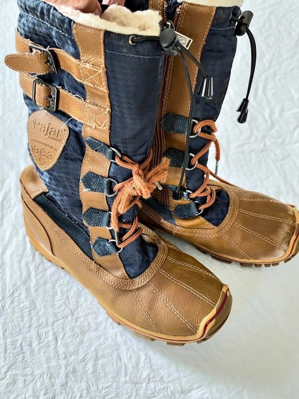 Pajar Canada Tall Waterproof Winter Snow Boots Tan Navy Size 9–9.5